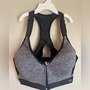 VSX Gray and Black Sports Bra with Front-Zip Closure